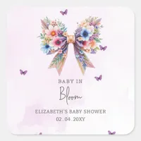 Baby in Bloom Wildflowers Bow Girl Baby Shower Square Sticker