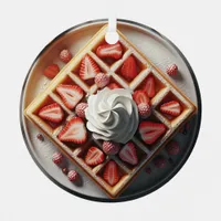 Waffles Whipped Cream and Strawberries Christmas Metal Ornament