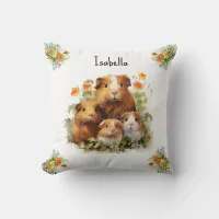 Guinea Pigs Marigold Flowers Cute Personalized Throw Pillow