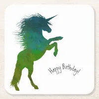 Unicorn, Birthday Square Paper Coaster