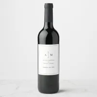 Black White Monogram Minimal Simple Border Wedding Wine Label