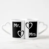 Minimalistic Black White graphic hearts Mr. Mrs. Coffee Mug Set