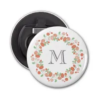 coral roses wreath monogram bottle opener