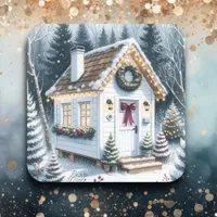 Cute Festive White Tiny Home Christmas Square Sticker