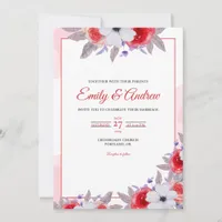 Red Rose Anemone Elegant Floral Watercolor Wedding Invitation
