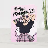 Teen Girl Pink Cartoon Punk 13th Birthday Card