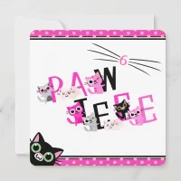 Peeking Cats Pink Polka Dot Party Invitation