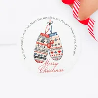 Nordic Folk Patterned Mittens Christmas Address Classic Round Sticker