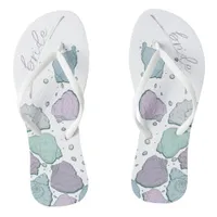 WEDDING SHOES | Modern Seashells Dusty Blue Lilac Flip Flops