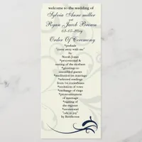 blue and ivory Wedding program Rack Card