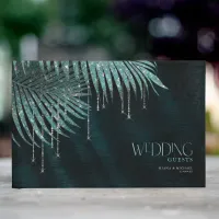 Jewel Palm Leaf Wedding Teal ID830 Guest Book