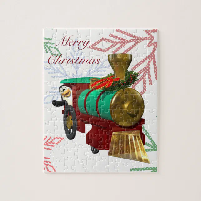 Cute Cartoon Penguin and Christmas Train Jigsaw Puzzle