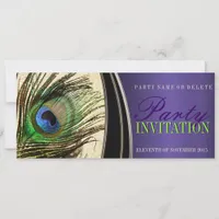 Purple Satin Stylish Peacock Feather Invitations