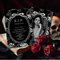 Bow Skull RIP 20s 30th Birthday Party Youth Photo Invitation
