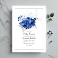 Elegant Blue Floral Baby Shower Invitation