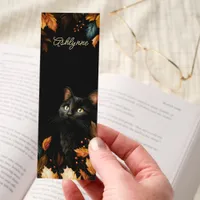 Dark Academia Black Cat Leaves Personalized Bookmarks