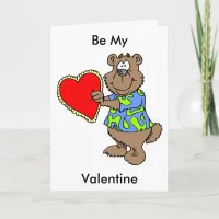 Cartoon Bear with Valentine Heart Card