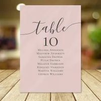 Blush Pink Calligraphy Wedding Table Seating Chart Table Number