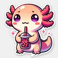 Cute Kawaii Axolotl with Bubble Tea Sticker