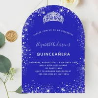 Quinceanera royal blue silver glitter tiara arch invitation