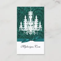 aqua teal damask chandelier Chic Business Cards