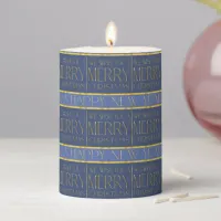 Blue Gold Christmas Pattern#35b ID1009 Pillar Candle