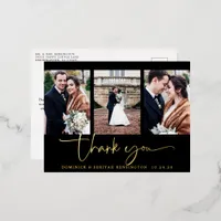 Elegant Script Typography Wedding Thank You Foil Invitation Postcard