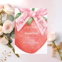 Strawberry Berry Sweet pink bow girl Baby Shower Invitation