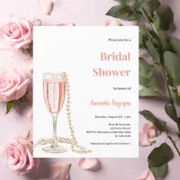 Prosecco pearls pink Bridal Shower invitation