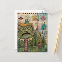 Swamp Monster Mixed Media Funny Collage Postcard