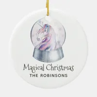 Watercolor Glitter Unicorn Christmas Family Photo Ceramic Ornament