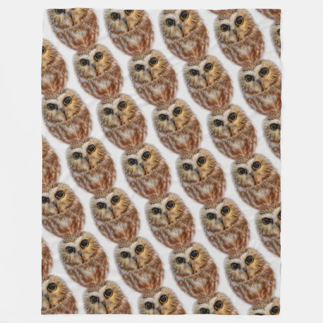 Cute Northern Saw Whet Owl Fleece Blanket