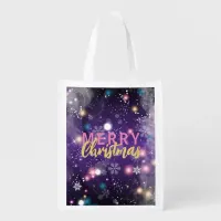 Gleaming Purple Winter Wonderland Merry Christmas Grocery Bag