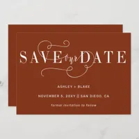 Modern Stylish Rust Simple Handwritten Calligraphy Save The Date