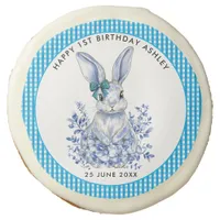  Blue Floral Rabbit 1st Birthday for Kids Sugar Cookie