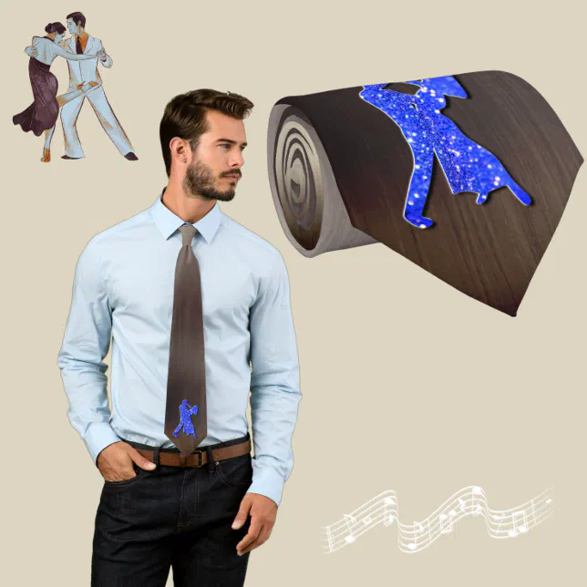 Blue Dancers Silhouettes ( faux glitter ) Neck Tie