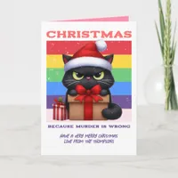 Candy Chaos Funny Cat Retro Christmas Photo Holiday Card
