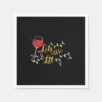 Let's Get Lit Wine Glasses Christmas Lights Drinki Napkins