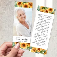 In Loving Memory Sunflower Floral Prayer Memorial Bookmarks