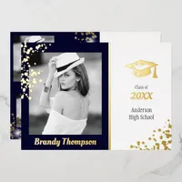 Photo Graduation Announcement Card | Navy and Gold