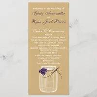 burlap and purple rose mason jar wedding program