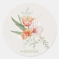 Blush Pink Watercolor Flowers Wedding Classic Round Sticker