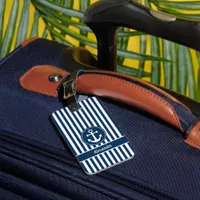 Nautical Anchor Rope Navy Blue Stripes Custom Luggage Tag