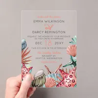 Rustic Watercolor Seashells Starfish Beach Wedding Acrylic Invitations