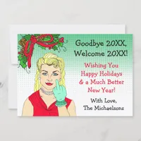 Blonde  Retro Lady Flipping the Bird Christmas Card