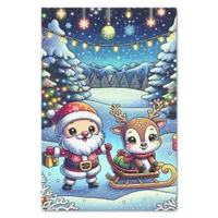 Cute Cartoon Santa and Reindeer Christmas Tissue Paper