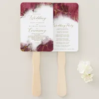 Marble Glitter Wedding Program Burgundy Gold ID644 Hand Fan