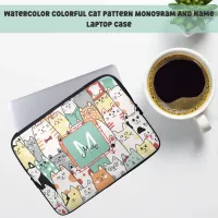 Pastel Cartoon Cute Cats Name Monogram  Laptop Sleeve