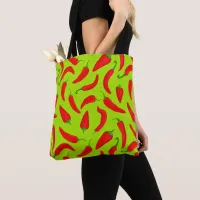 Red Chilli Pepper Funky Green Tote Bag