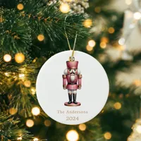 Nutcracker pink white simple Christmas Ceramic Ornament